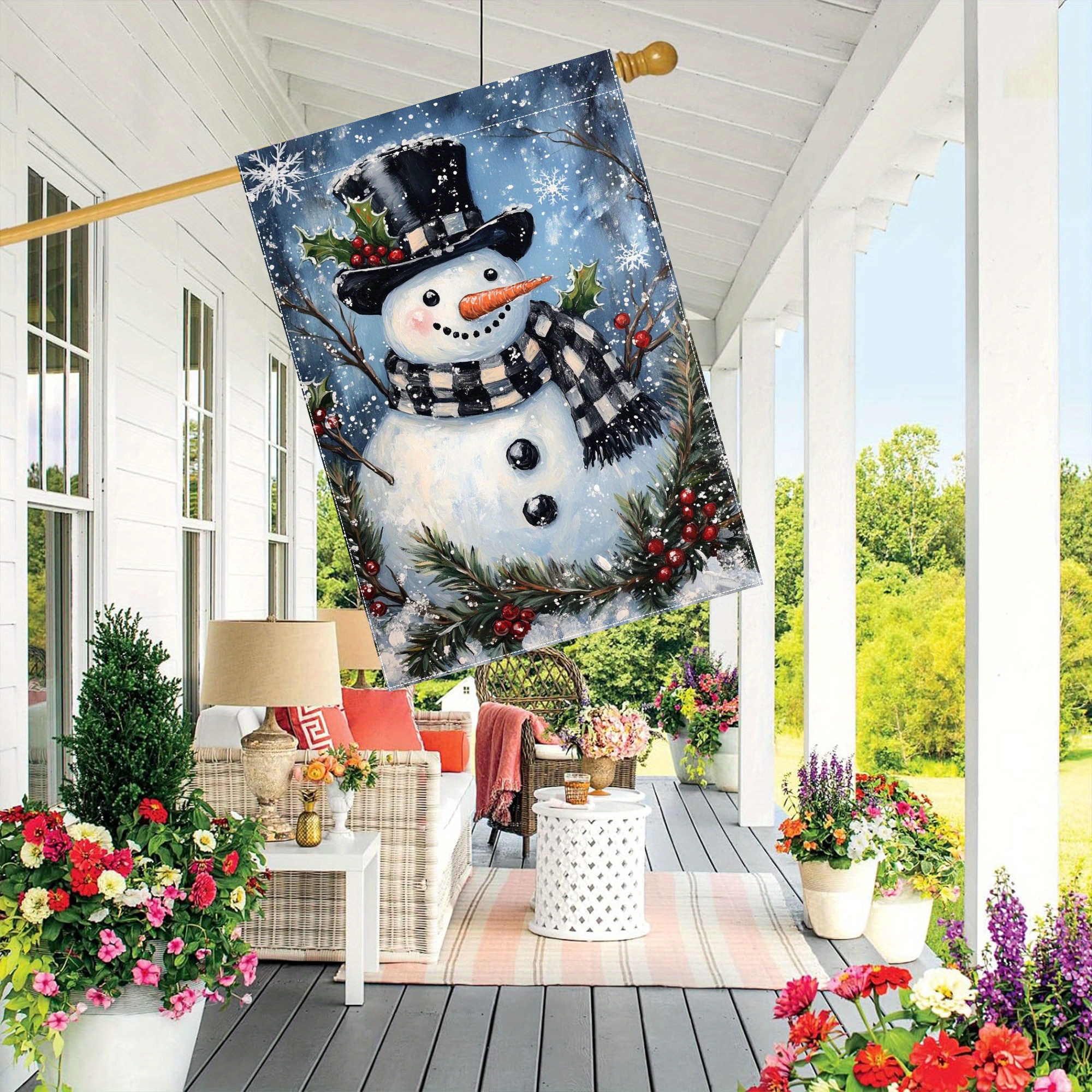 

1pcs Polyester Snowman Garden Flag - 28"x40" Winter Christmas Snowflake Decorative Banner, Double-sided Yard Decoration, No Electricity Needed