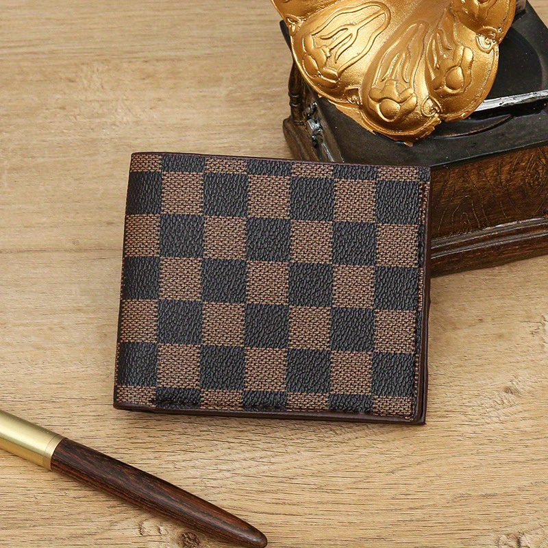 

Elegant Men's Short Wallet With Multiple Card Slots - Pu Leather Checkerboard Pattern, Business Casual Accessory - 1pcs