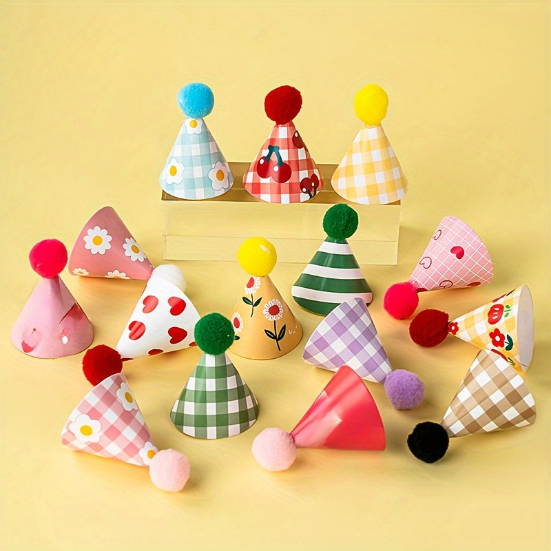 

15pcs Mini Party Hats - Hand Washable Paper Cake Toppers For Birthday Celebrations, Non-electric, Featherless Disposable Party Supplies For Holiday Decorations