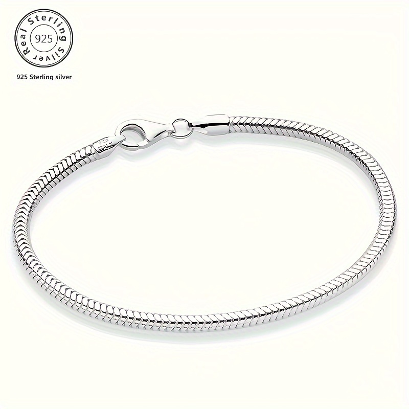 

925 Sterling Silver 4mm Snake Chain Bracelet, Women's Men's Girl's, Charm Bracelet, With A Beautiful Gift Box, Suitable For Holiday Gifts