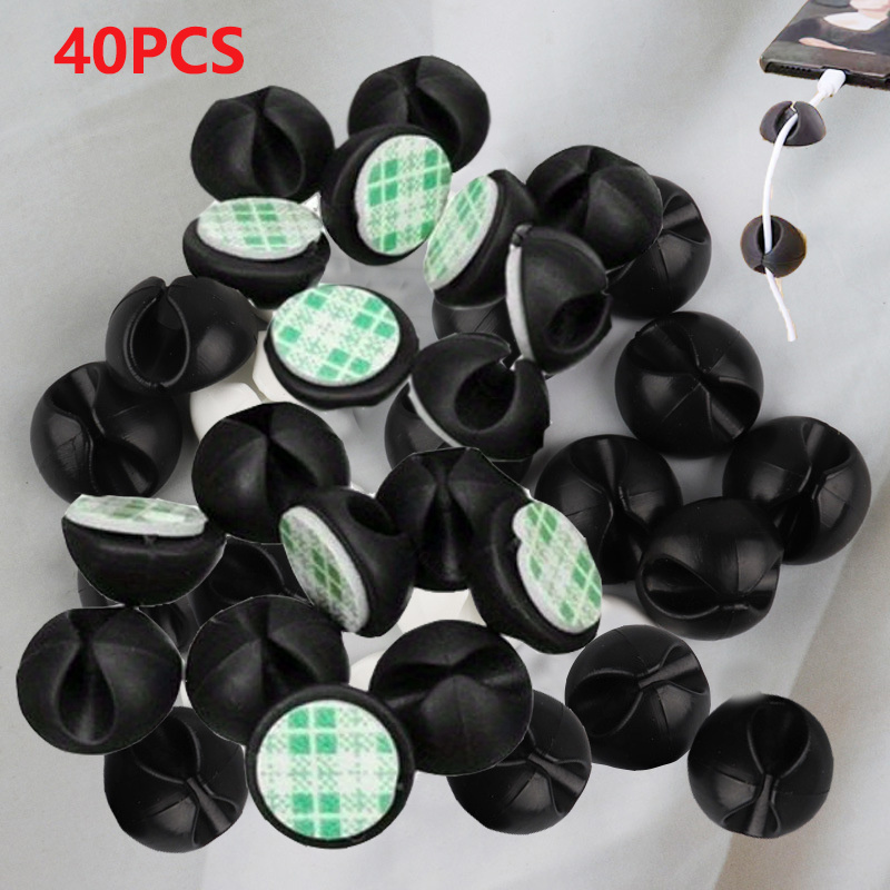 

40pcs Silicone Cable Clips - Durable Wire Organizer For Desktop, Usb Charging Cord Winder, Car & Tablet Wire Management Holder