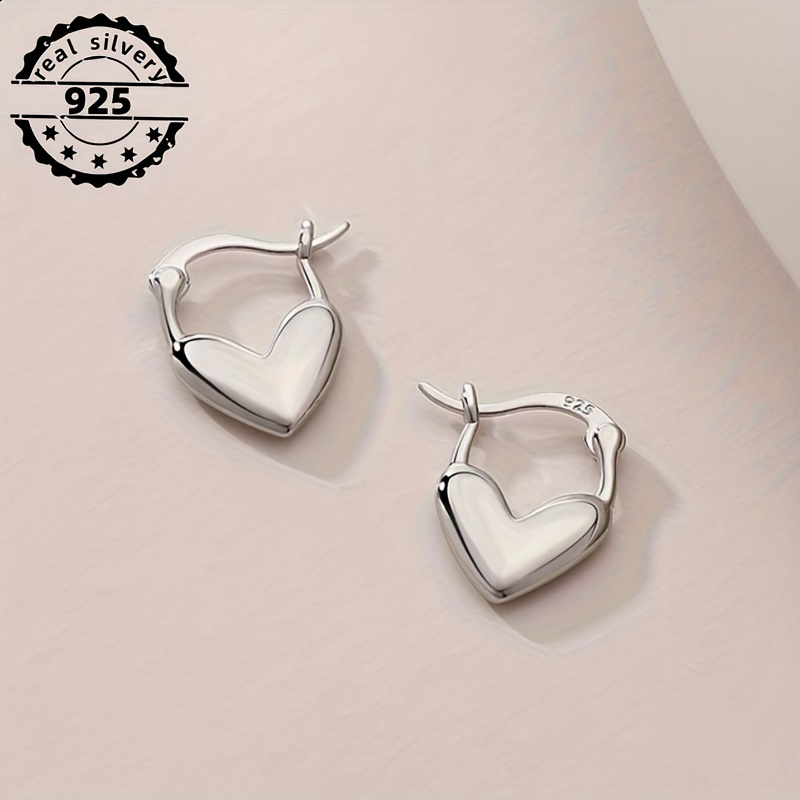 TEMU 925 Sterling Silver Heart-shaped Hoop Earrings, Boho Retro Style, Jewelry Gift, Fancy Earrings, 1 Pair