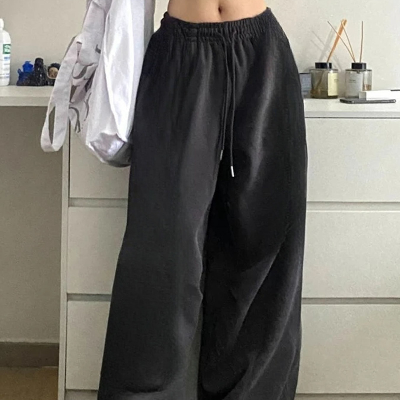 

Solid Color Wide Leg Sweatpants, Casual Drawstring Waist Pants For Fall & Winter, Women's Clothing