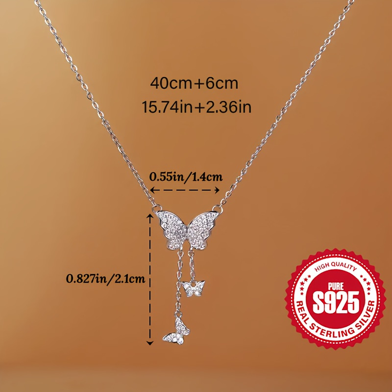 

Elegant 925 Sterling Silvery Triple Butterfly Necklace - Hypoallergenic, Sparkling Cubic Zirconia, Perfect Valentine's Gift For Her