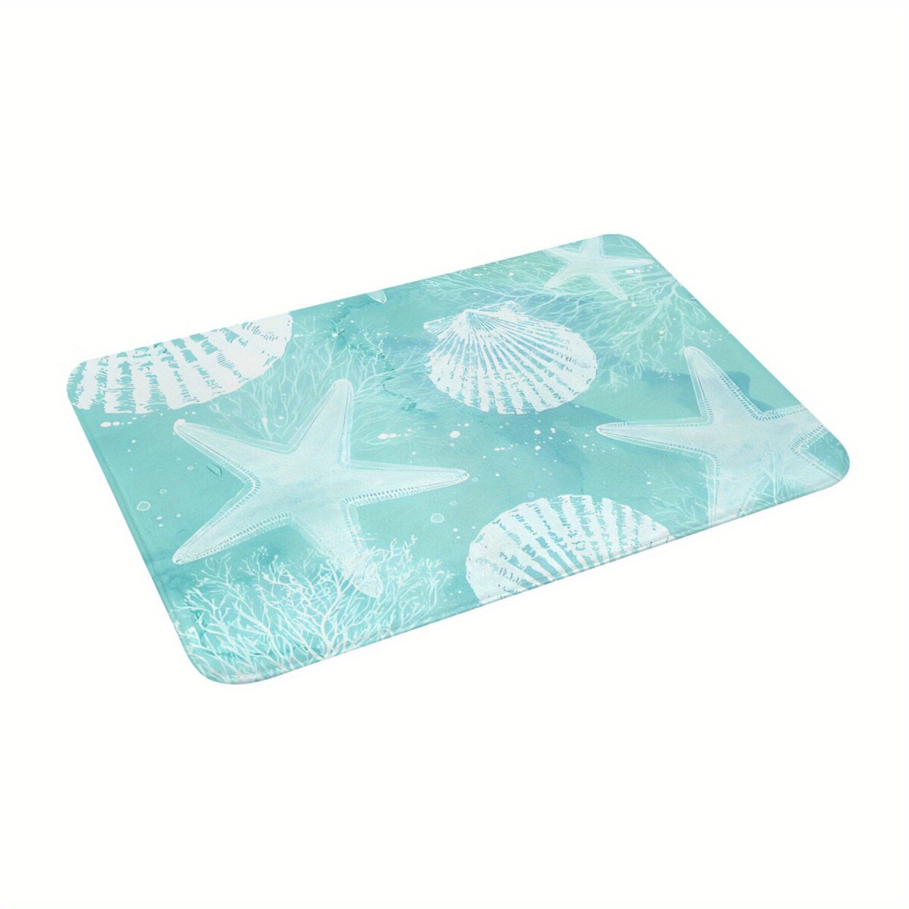 

Coastal Starfish And Seashells Bath Mat - Polyester Non-slip Doormat For Home, Kitchen, Bathroom, And Balcony Use - Machine Washable Rectangular Rug - Ocean Theme Indoor Floor Mat