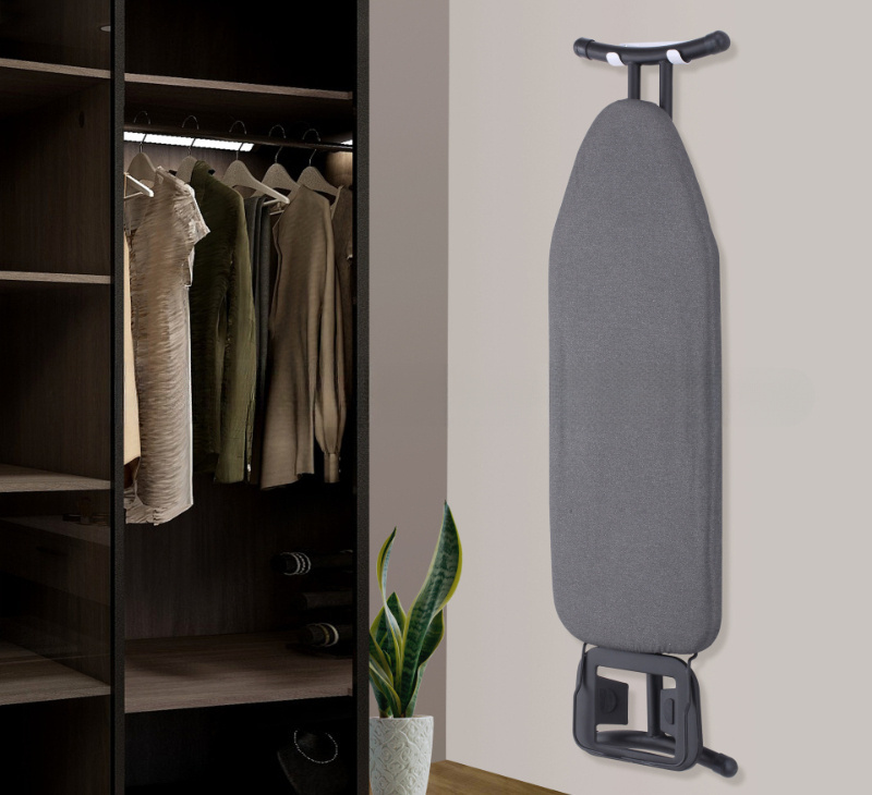 space saving ironing board wall mount with eva non slip pad   steel eva dual hook hanger for laundry room organization black white details 0