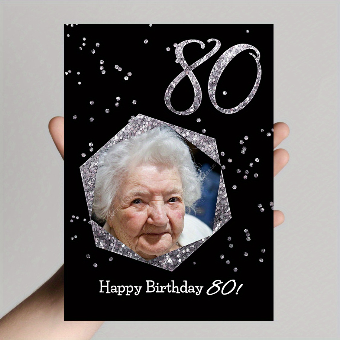 

Personalized 80th Birthday Greeting Card With Envelope For Grandparents – With Glittery "80" & Custom Photo Insert, Milestone Celebrations