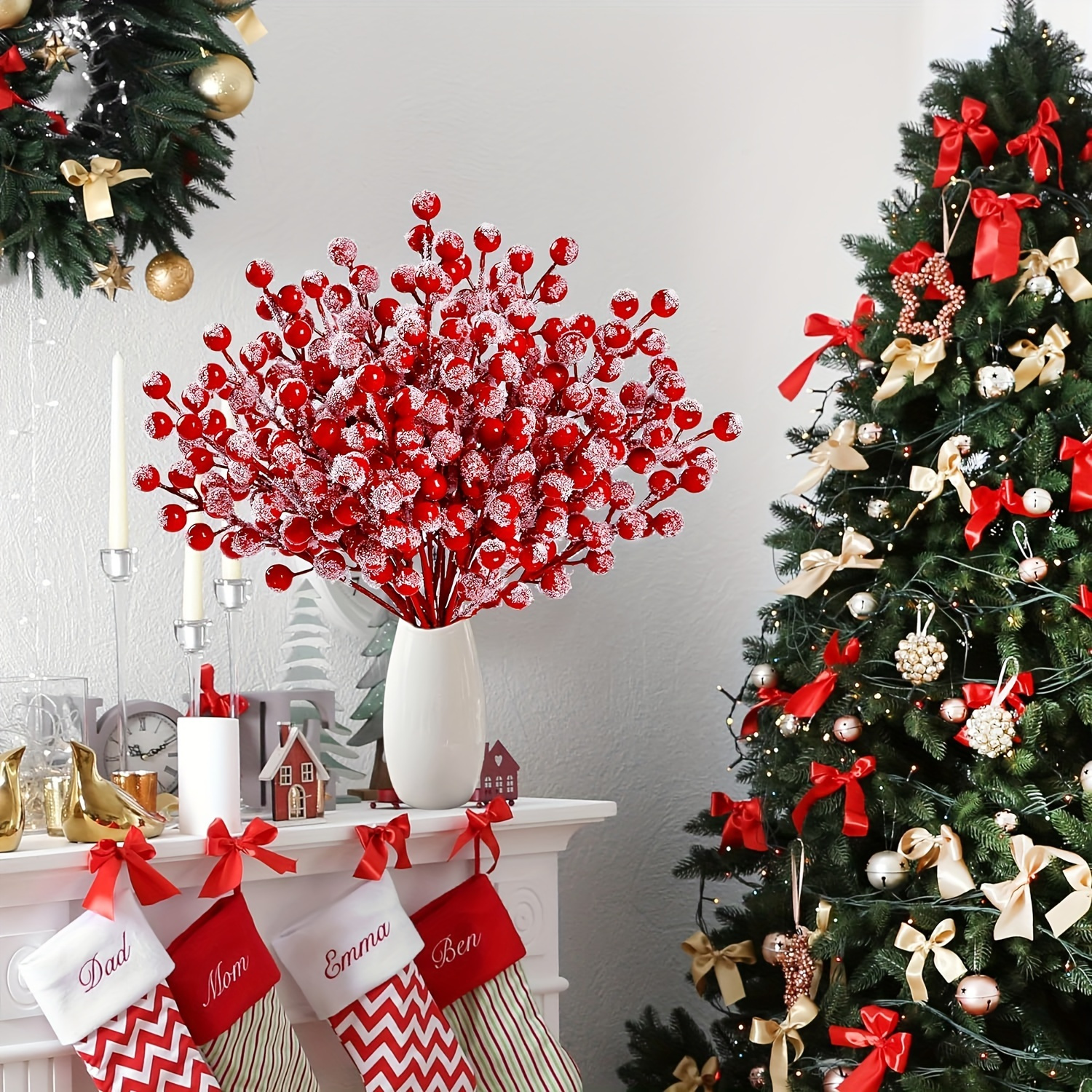 

Christmas Artificial Stems - 5/10 Pack Snow-frosted Branches, Plastic Decorative For Ornament, Home Decor, And Christmas Crafts