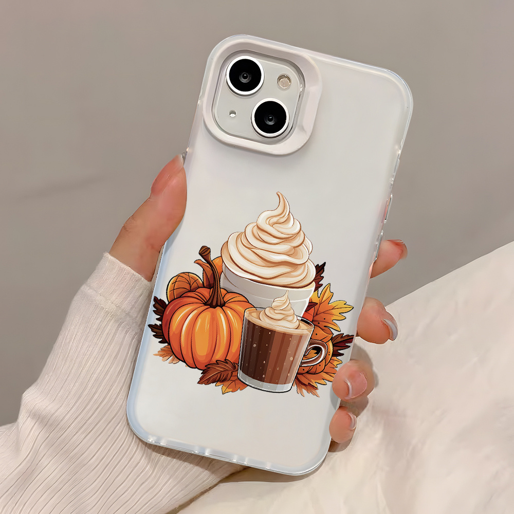 TEMU Autumn Fall Coffee Phone Case, Shockproof With Lens Protection, Compatible With Iphone 11/12/13/14/15 Pro Max/plus