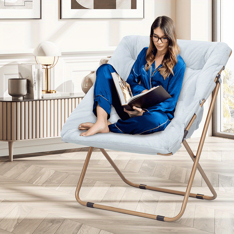 Saucer Chair Folding Dorm Chair Comfy Corduroy Moon Chair Sage