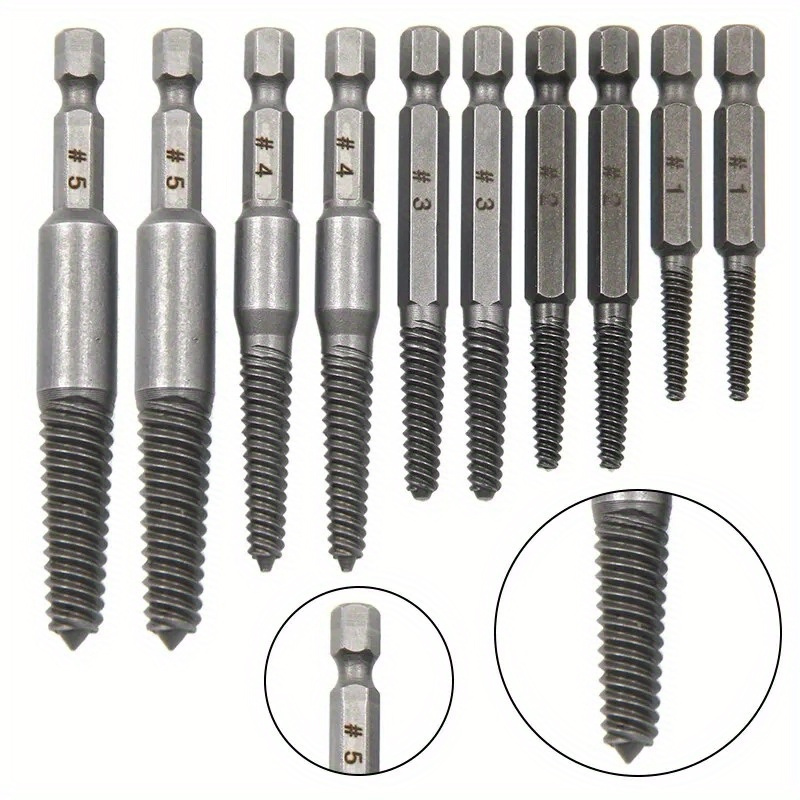 

10pc Screw Extractor Set With Hex Shank For Stripped Head Screws, Manual Bolt Remover Tool Kit - No Electricity Required, Durable Material