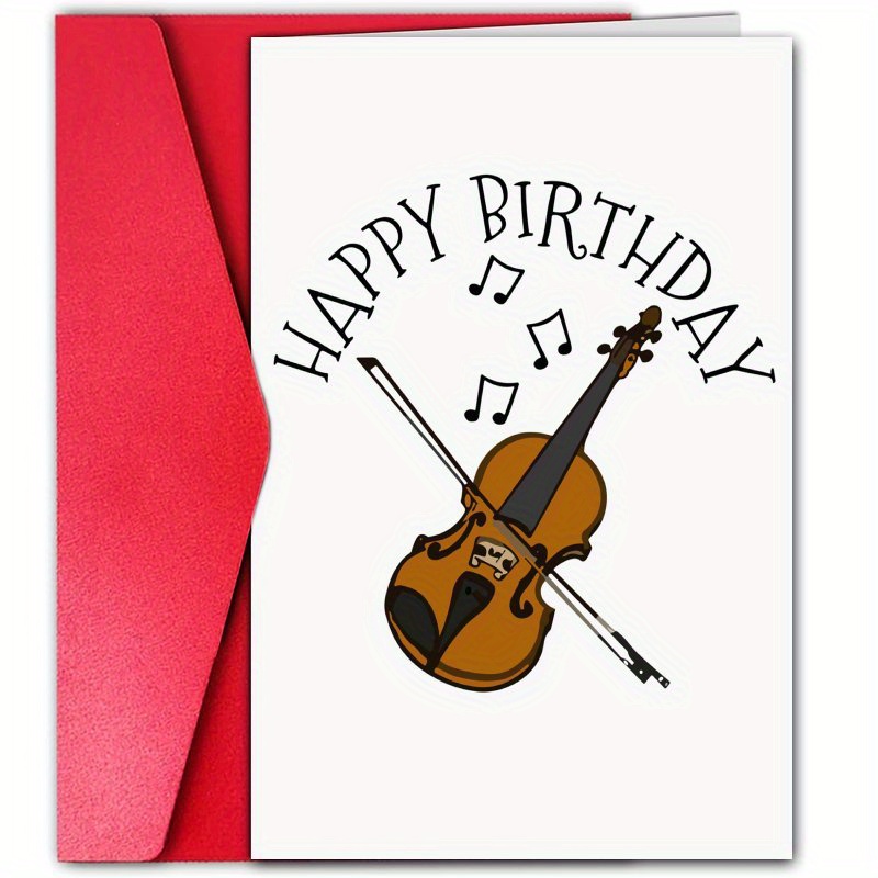 

1pc Violin-themed Birthday Greeting Card With Music Notes - Cartoon Patterned Paper Card For Any Recipient - Creative Birthday For Music Lovers And Family Friends