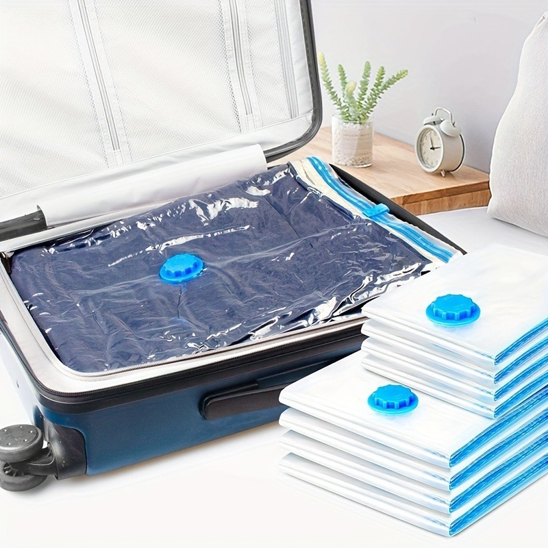 5pcs transparent vacuum storage bags with blue zipper space saving dust sealed containers for clothes blankets shirts     material triple seal for long   freshness ideal for   dorms bag storage organizer details 3