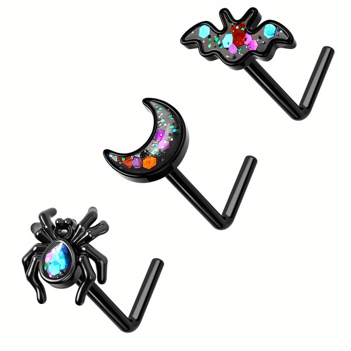 

20g 3pcs Spider/ / Bat L-shaped Nostril Set