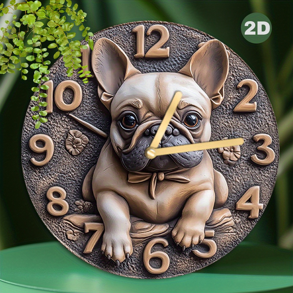 

Vintage Bulldog Ear Wall Clock - Silent, Round, Wood Fiberboard Design For Home & Office Decor, Battery Operated (aa Not Included)