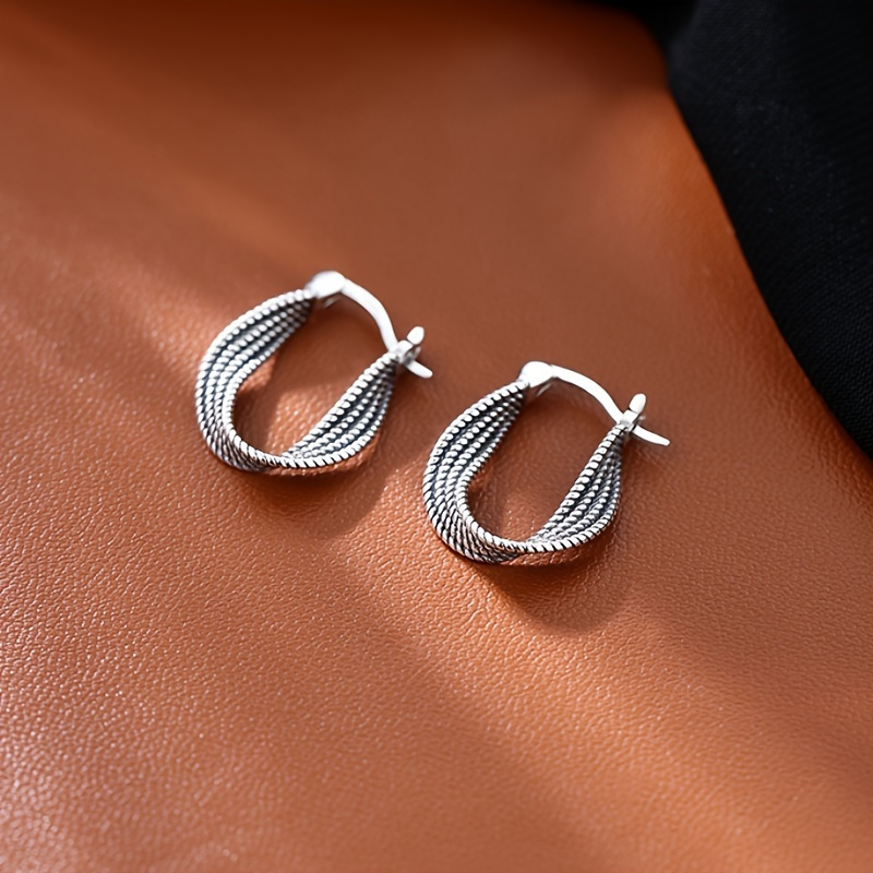 

Copper Twisted Hoop Earrings - Vintage Tribal Style, 925 Sterling Silver Needle, No Mosaic, Plating, For Women And Girls Daily Wear, Party, And - All Season Accessory, 1 Pair