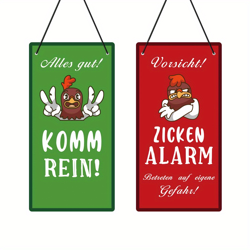 Putuo Decor German Reversible Pvc Sign, Hanging Door Plaque, "alles Gute! Komm Rein!/vorsicht! Zicken Alarm" Double-sided Farmhouse Decor For Home, Ranch, Gate – Wall Sculptures, Includes Rope, 1pc