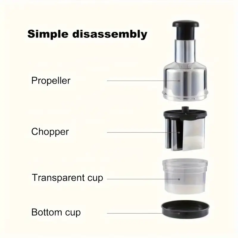 1pc manual garlic press food chopper heavy duty ps plastic multi function hand powered kitchen tool for garlic onions vegetables herbs nuts compact easy for use garlic crusher nut chopping transparent chopping container stainless steel blades Product details 5