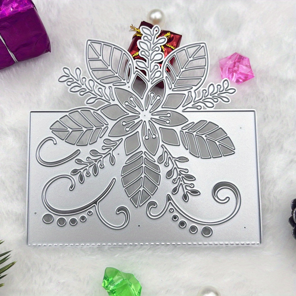 

[christmas]1pc Christmas Flower Leaves Metal Die Cuts, Flower Edge Border Cutting Dies Cut Stencils For Diy Scrapbooking Photo Decorative Embossing Paper Dies For Scrapbooking Card Making