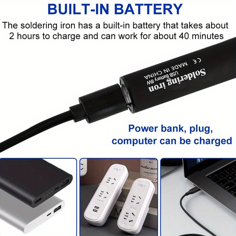 portable mini usb soldering iron kit wireless 8w welding pen rechargeable battery aluminum alloy diy electronics repair tool set cordless soldering iron kit Product details 5