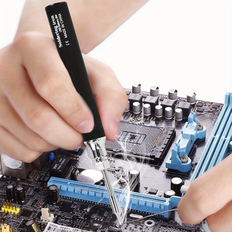 portable mini usb soldering iron kit wireless 8w welding pen rechargeable battery aluminum alloy diy electronics repair tool set cordless soldering iron kit Product details 0