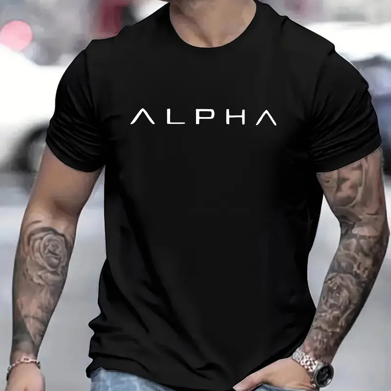 

Alpha Letter-printed Men's Crew Neck T-shirt - Stylish And Casual With Comfortable Short Sleeves - Perfect For Summer Outdoor Activities