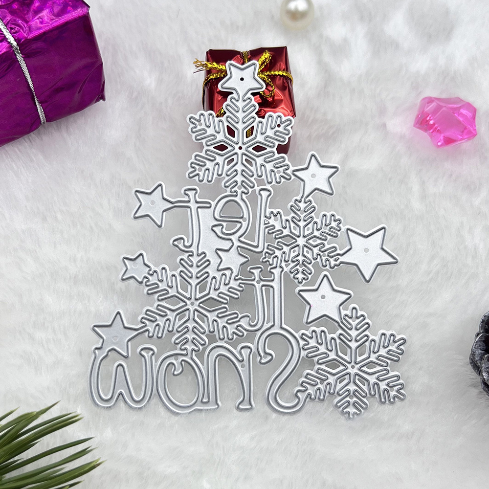 

1pc, Snowflake Christmas Tree Metal Die Cuts, Merry Christmas Tree Cutting Let It Snow Words Dies Cut Stencils For Diy Scrapbooking Decorative Embossing Paper Scrapbooking Card Making