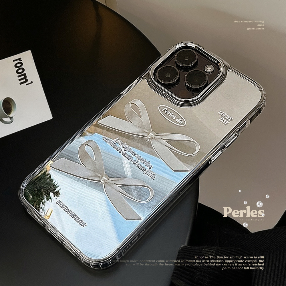 

3d Pearl Bow Electroplated Mirror Mobile Phone Case For Apple 15/14/13/12/11 Series