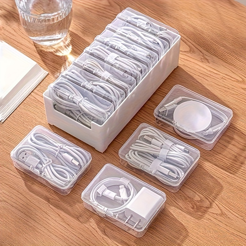 

Data Cable Storage Organizer Box - Plastic Desktop Charging Cable Management Winder For Mobile Phone, Power Charger, And Data Cables