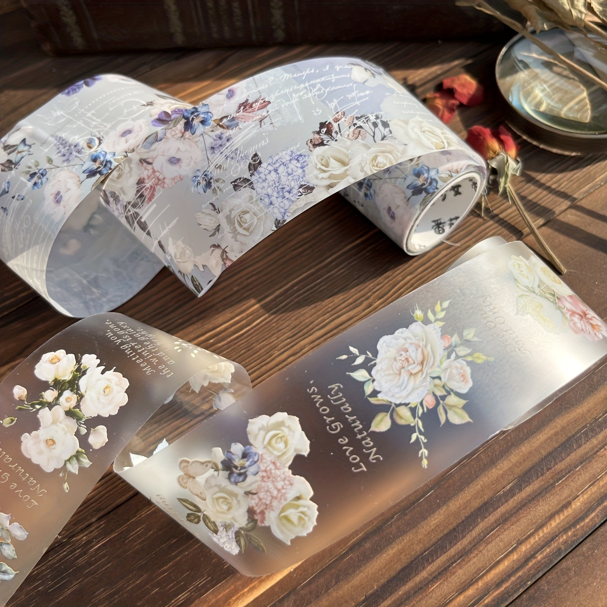 2pcs box   tape set flowers   retro misty floral hand account floral english words circulation stickers tape details 6