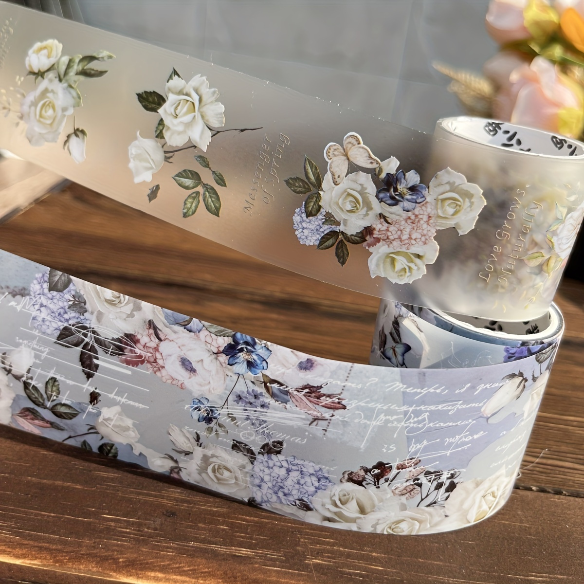 2pcs box   tape set flowers   retro misty floral hand account floral english words circulation stickers tape details 11