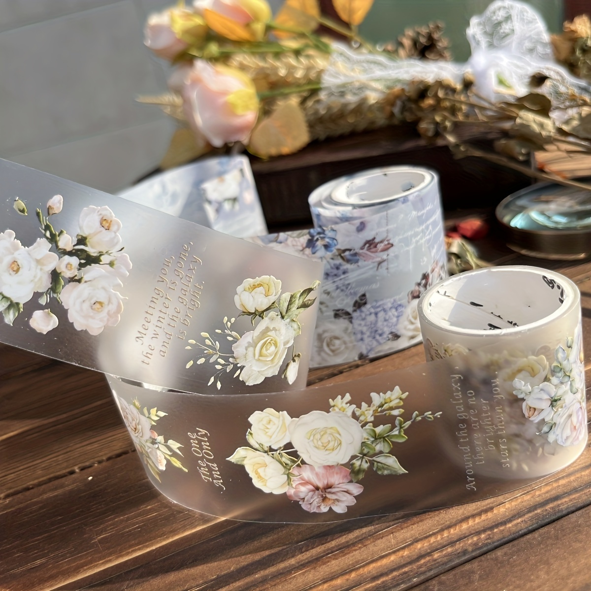 2pcs box   tape set flowers   retro misty floral hand account floral english words circulation stickers tape details 12