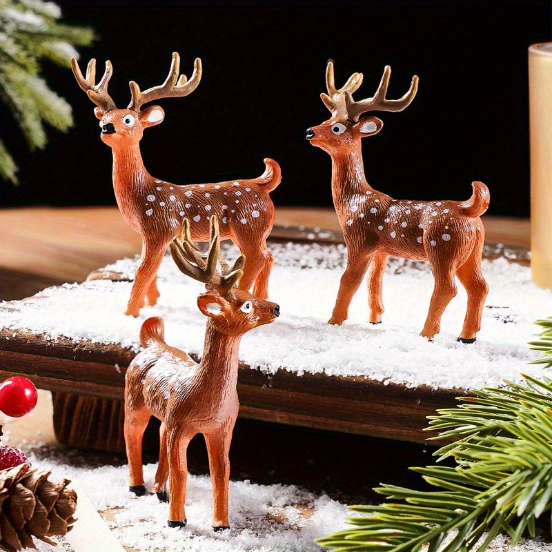 

3pcs Christmas Reindeer Figurine Set - Pvc Clip-on Miniature Deer Ornaments, Festive Tabletop & Plant Decor, Holiday Season Centerpiece Accessory