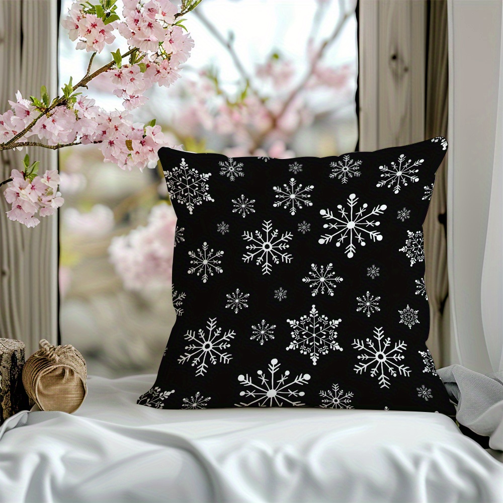 

1pc Merry Christmas Snowflake Pillow Cover, Short Plush Throw Cushion Case, Hidden Zipper, Soft Polyester, Contemporary Style, For Sofa, Bed, Car, Living Room, Home Decor - Pillow Insert Not Included