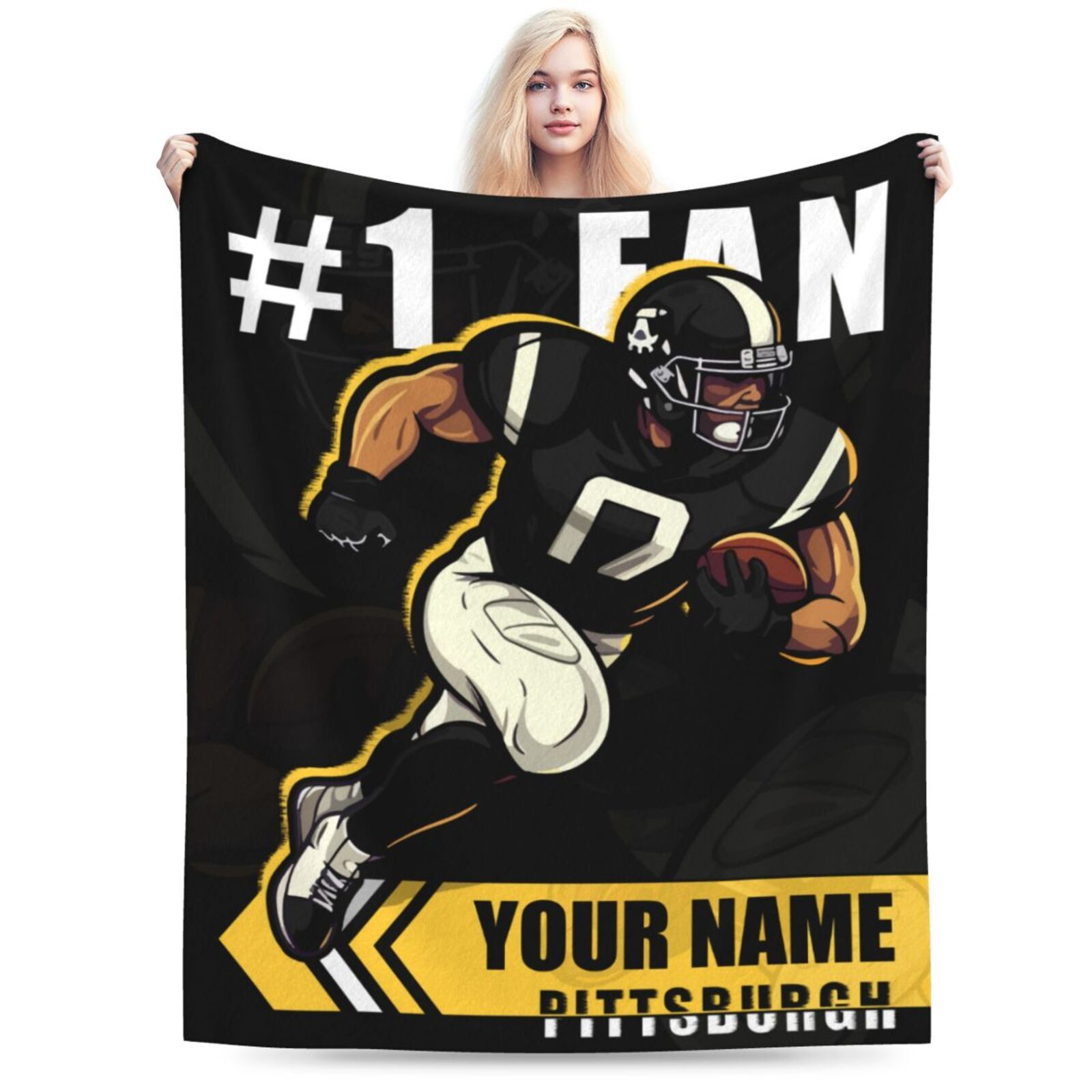 

Customizable Pittsburgh Football Fleece Throw Blanket - Personalized Name, Ultra-soft Microfiber, Perfect Gift For Men & Women, Ideal For Travel & Home Decor