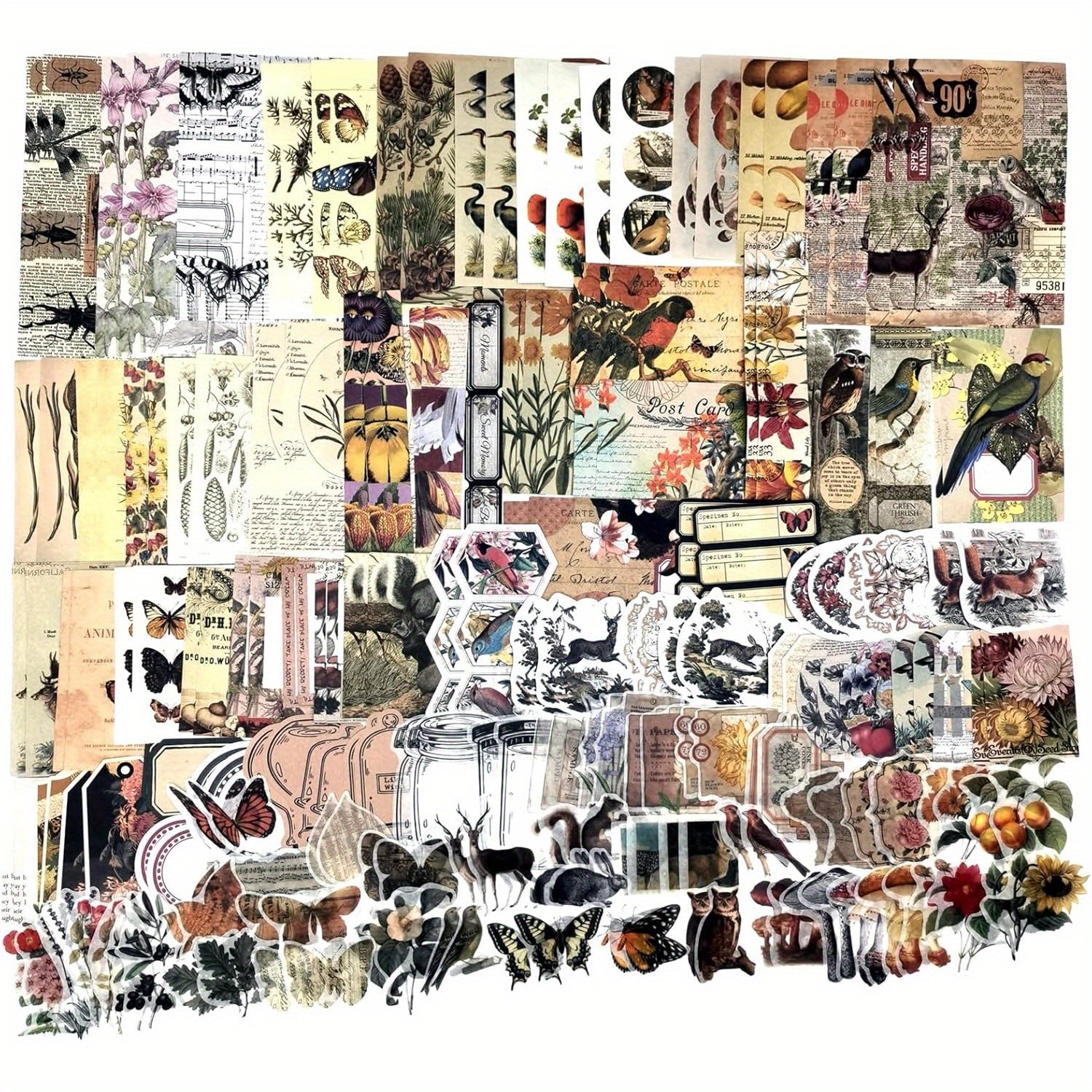 200pcs Ephemera Scrapbooking Supplies Pack For Journaling, Decoupage Paper Stickers Kit For Junk Journal Planners Collage Craft Notebooks Album