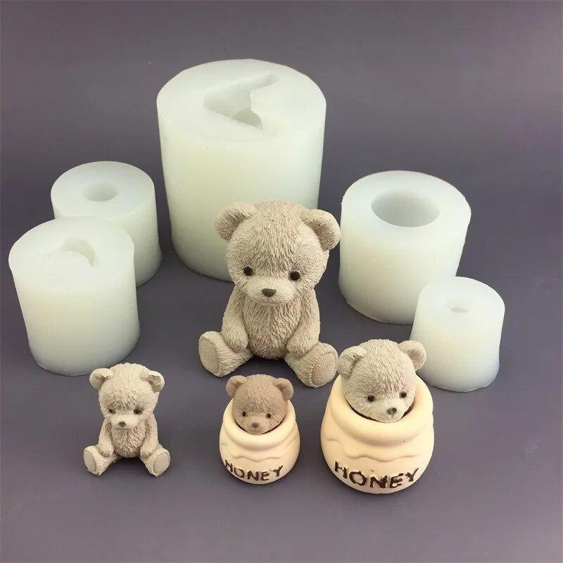 집 장식용으로 사용되는 베어 캔들 실리콘 모양, teddy bear 꿀병 모양, 향기 캔들 플라스터 드립 모양