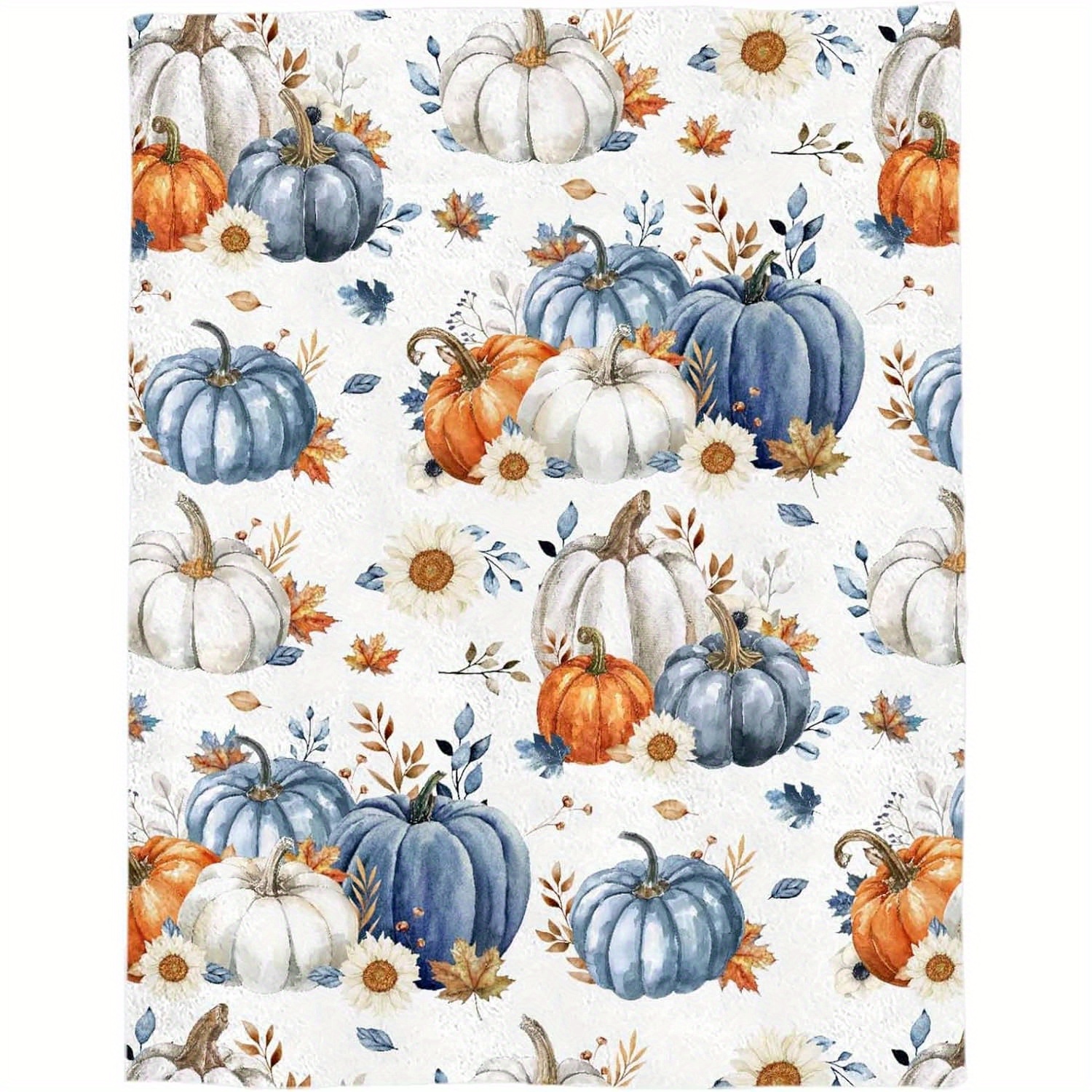 

Fleece Blanket Throw Blankets For Couch Bed, Fall Harvest Pumpkin Soft Microfiber Blankets And Throws For Sofa Travel, Thanksgiving Floral White Home Decor Lightweight Blanket,