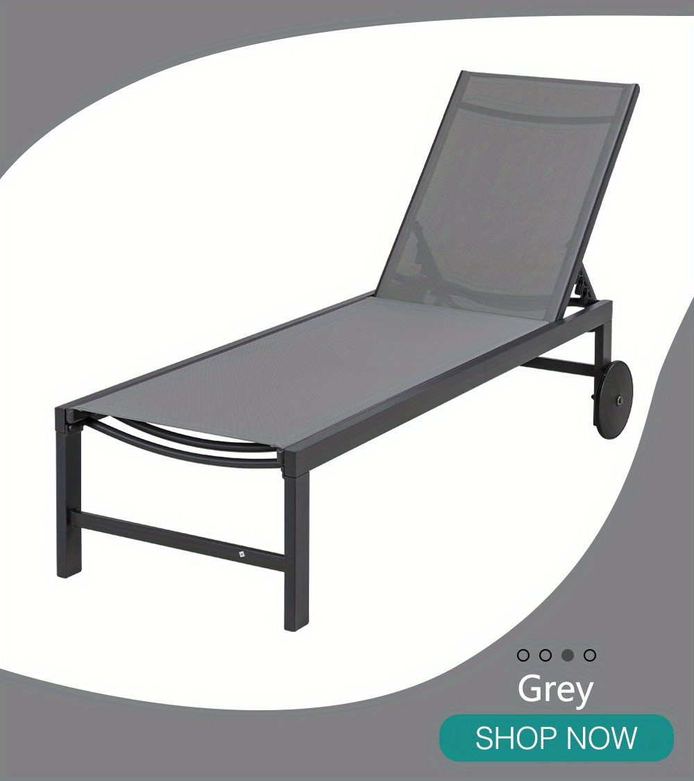 2pcs Aluminum Chaise Lounge Chairs with Wheels Outdoor Adjustable Recliner Five-Position and Full Flat All Weather for Patio, Beach, Yard, Pool