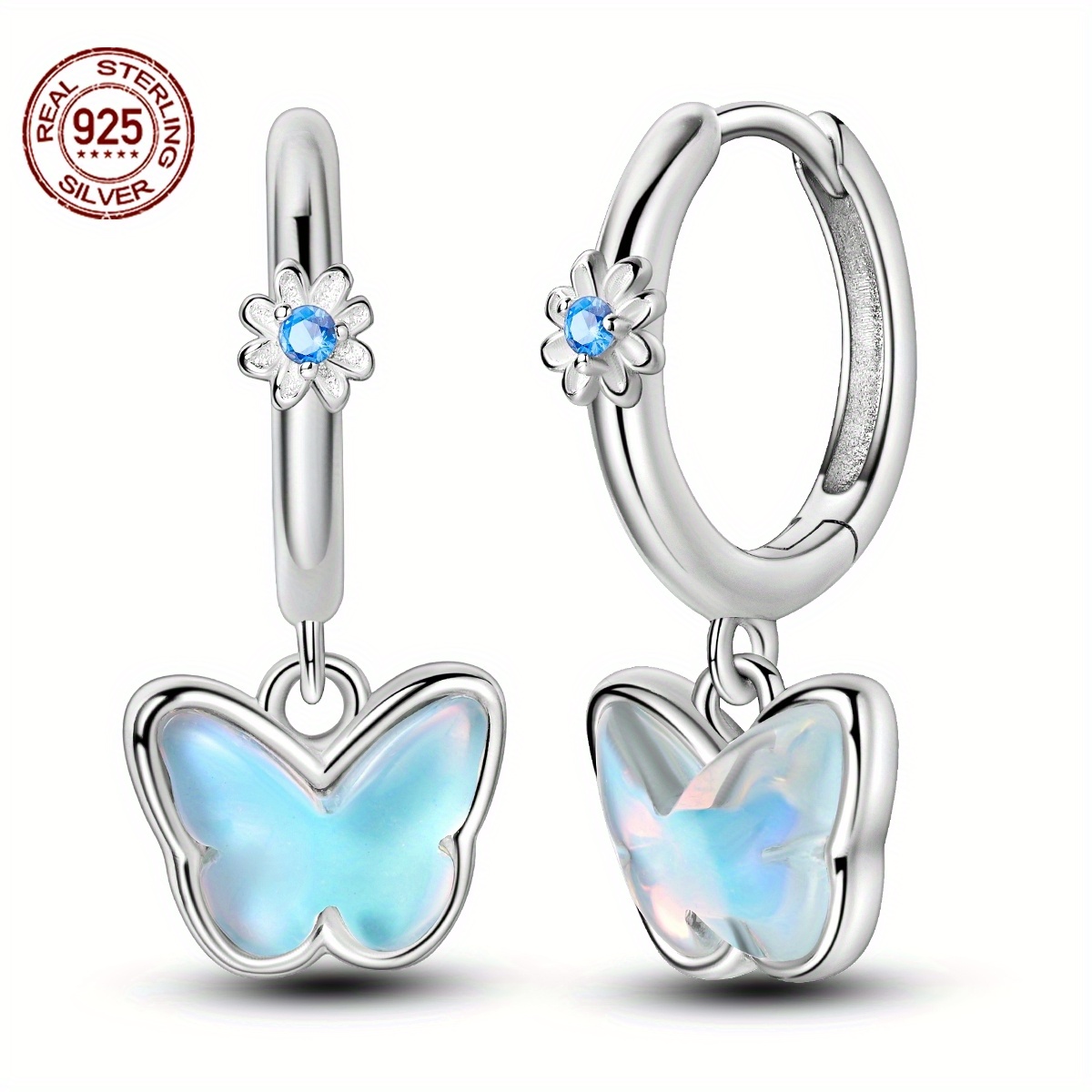 TEMU Aurora Butterfly Dangle Earrings With Cubic Zirconia 925 Sterling Silver Hypoallergenic Earrings Jewelry- , Dates & Weddings