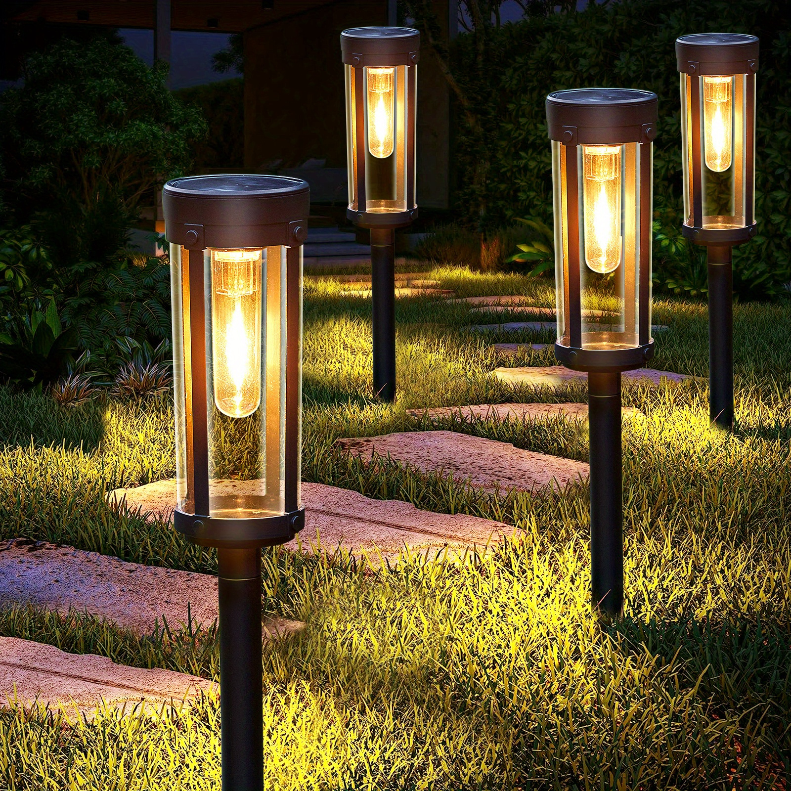 

6 Pack Outdoor Solar Path Lights, Outdoor Solar Street Lights, Up To 12 Hours, Auto On/ Off Solar Garden Lights For Garden Lawn Yard ()