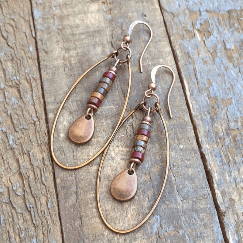 

2pcs Synthetic Gemstone Retro Bohemian Copper Earrings Pendant For Women' Party And Vacation