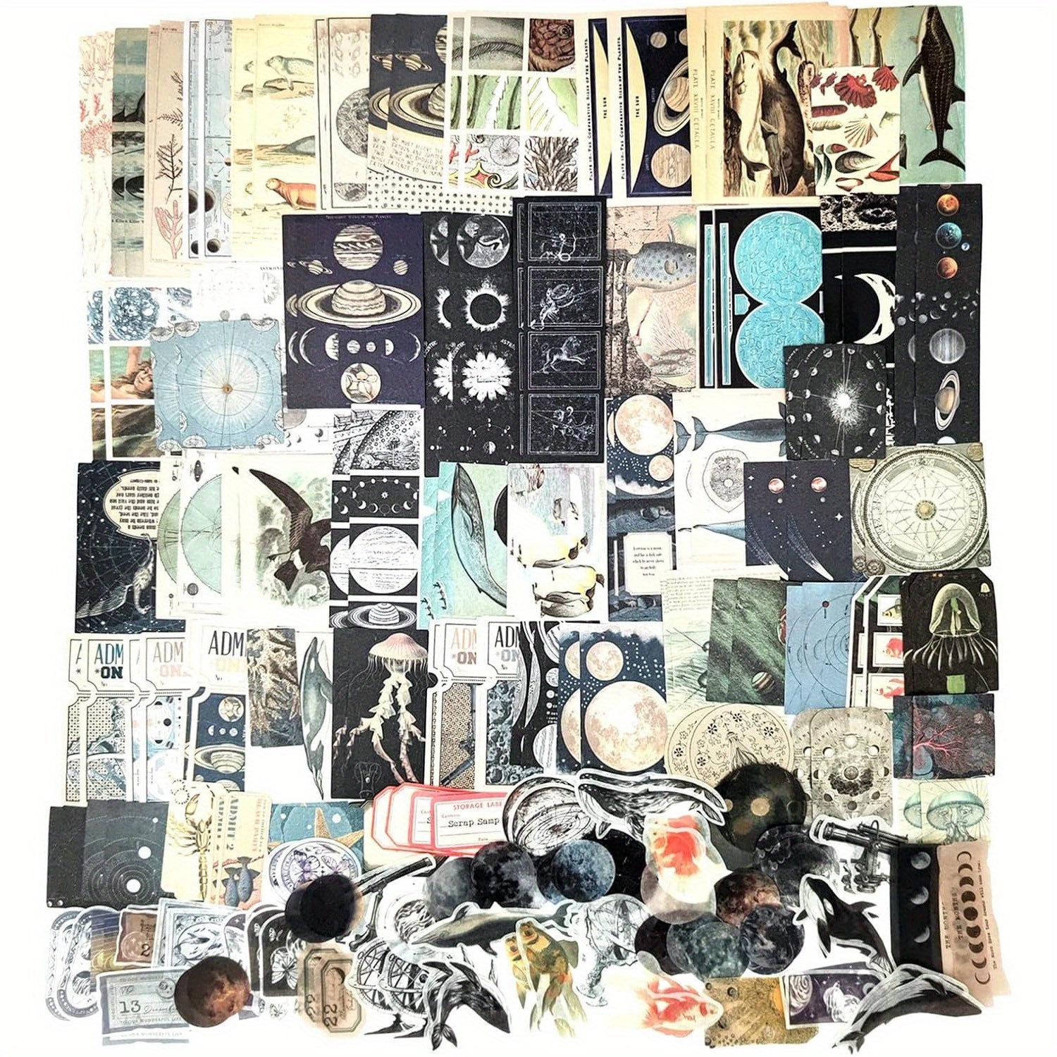 Image of 200pcs Ephemera Scrapbooking Stickers Kit, Paper Material, For Journaling, Decoupage, Journals, Planners, Collage Crafts, And Notebook Albums