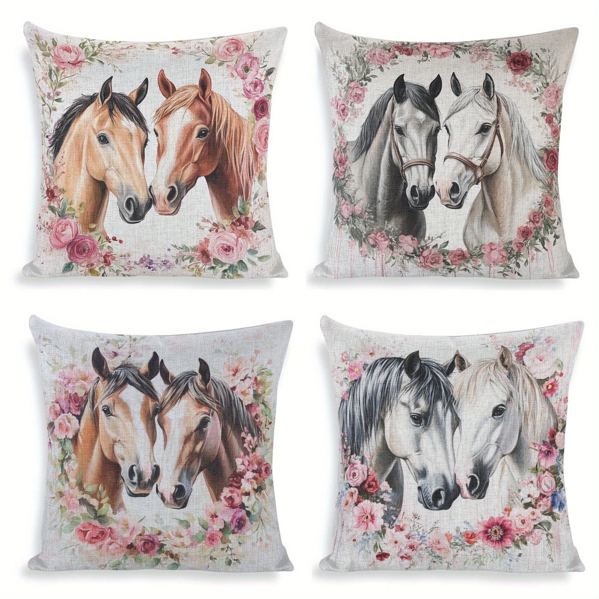 

4-pack, 18x18 Inch Square Pillow Covers, Ring & Two-headed Horse Design, Contemporary Style, Polyester, Zipper Closure, Hand Wash Only, For Sofa, Chair, Bed, Bedroom, Car, Living Room, Office Decor