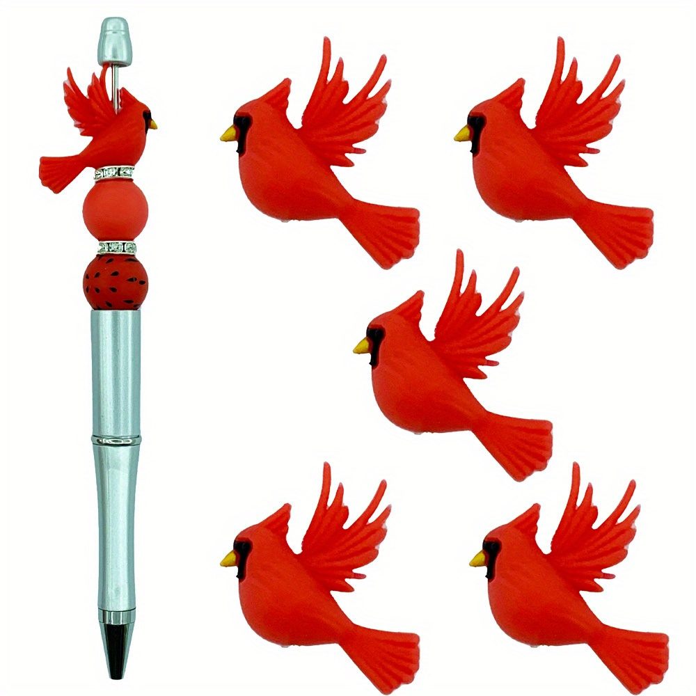 

5-pack 3d Bird Silicone Beads Set For Diy Jewelry Making - Pen, Necklace, And Keychain Beads - Handcraft Beading Gift Assortment For Jewelry Spacer Beads