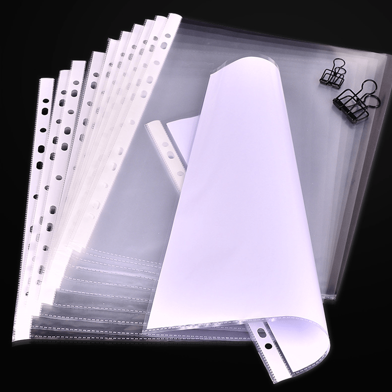 

50pcs 11- Clear Plastic Perforated Folders For A4 File , File Bag Office Supplies