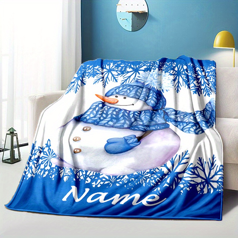 

Personalized Snowman Blanket With Custom Name - Large Polyester Throw For Bed, Sofa, Office Chair - Soft, Warm, And Cozy - Perfect For Christmas, Gifts, Size ≥1.8m, Area ≥2.16m²