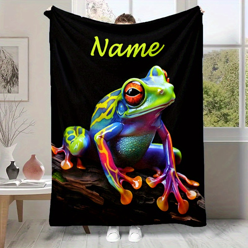 

Custom Name Printed Blanket Cute Frog Blanket Personalized Soft Warm Blanket For Bed Sofa Office Chair Blanket Christmas Halloween Gifts