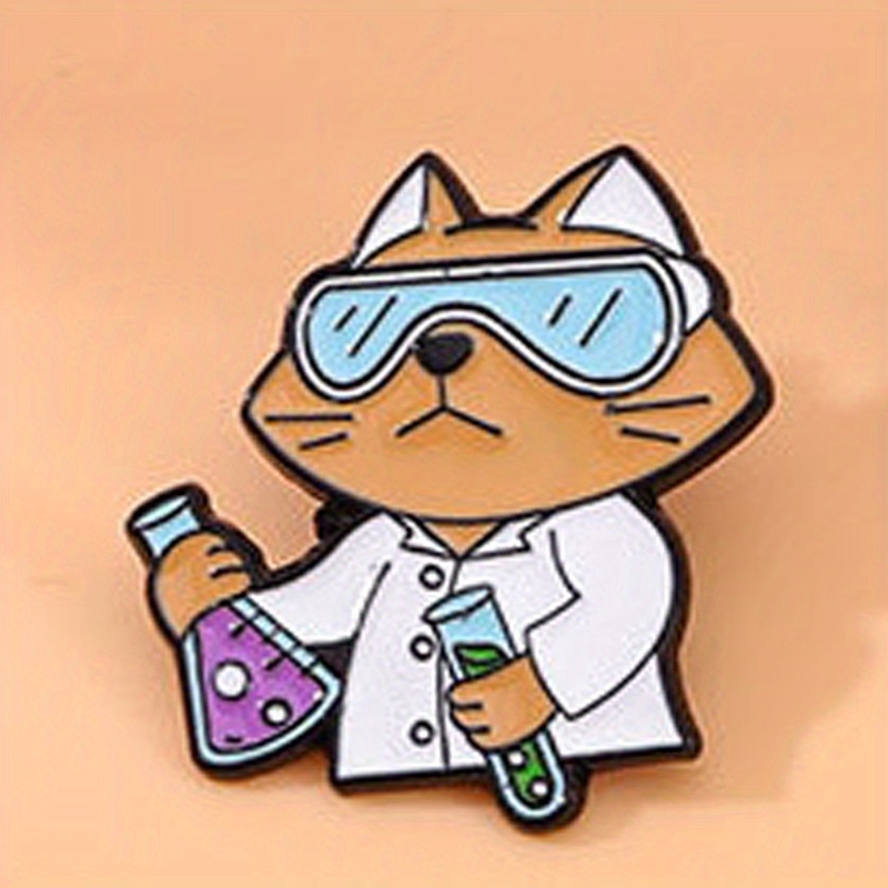 Cartoon Science Experiment Cat Brooch Animal Test Tube Fixed Needle Accessory Badge