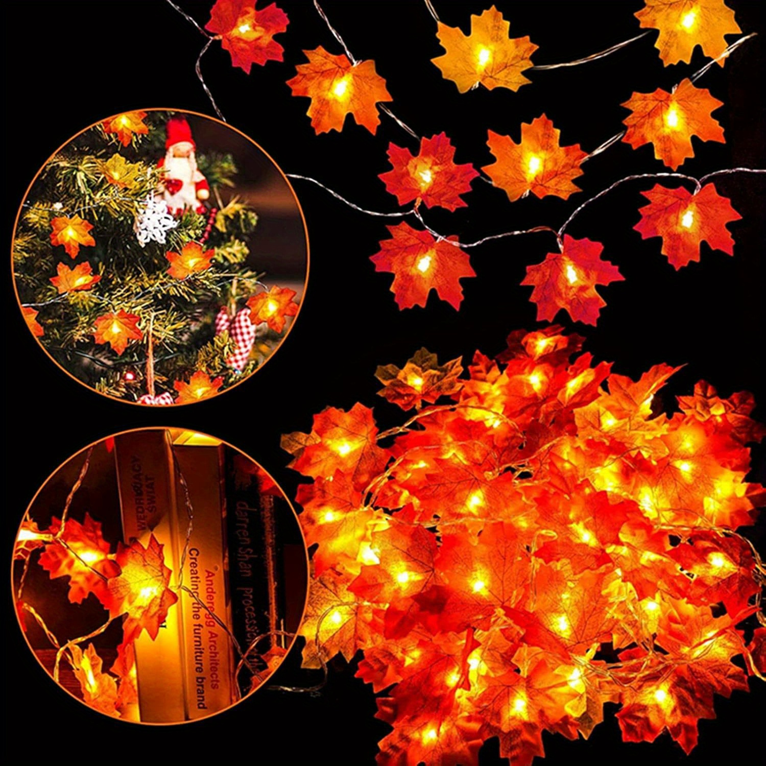 

4 Pieces, Thanksgiving Maple String, 80led Battery-powered Glowing Autumn Leaf Wreath, Decoration, Thanksgiving Decoration, Total (battery Not Included)